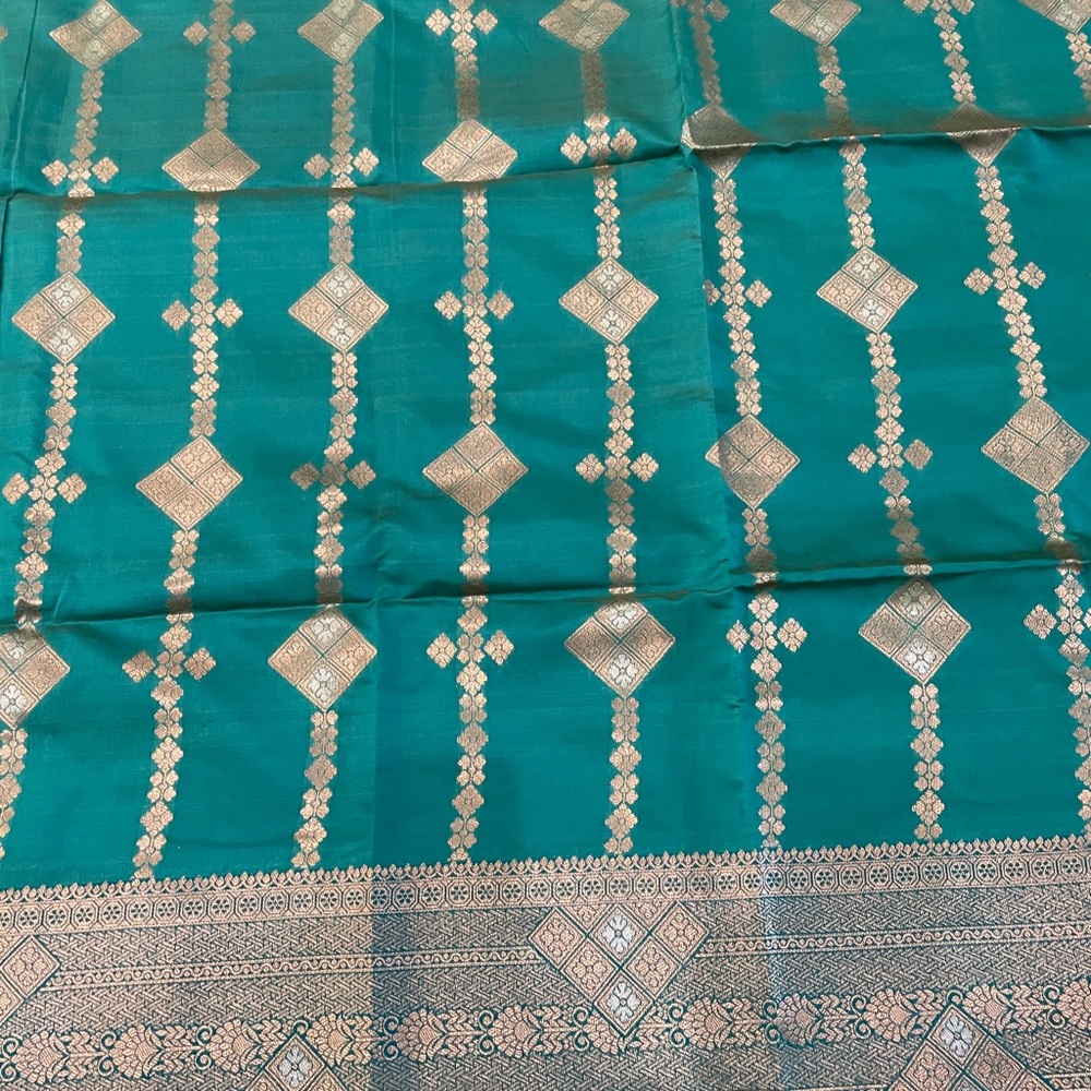 Elegant teal saree - Picture 2 of 6